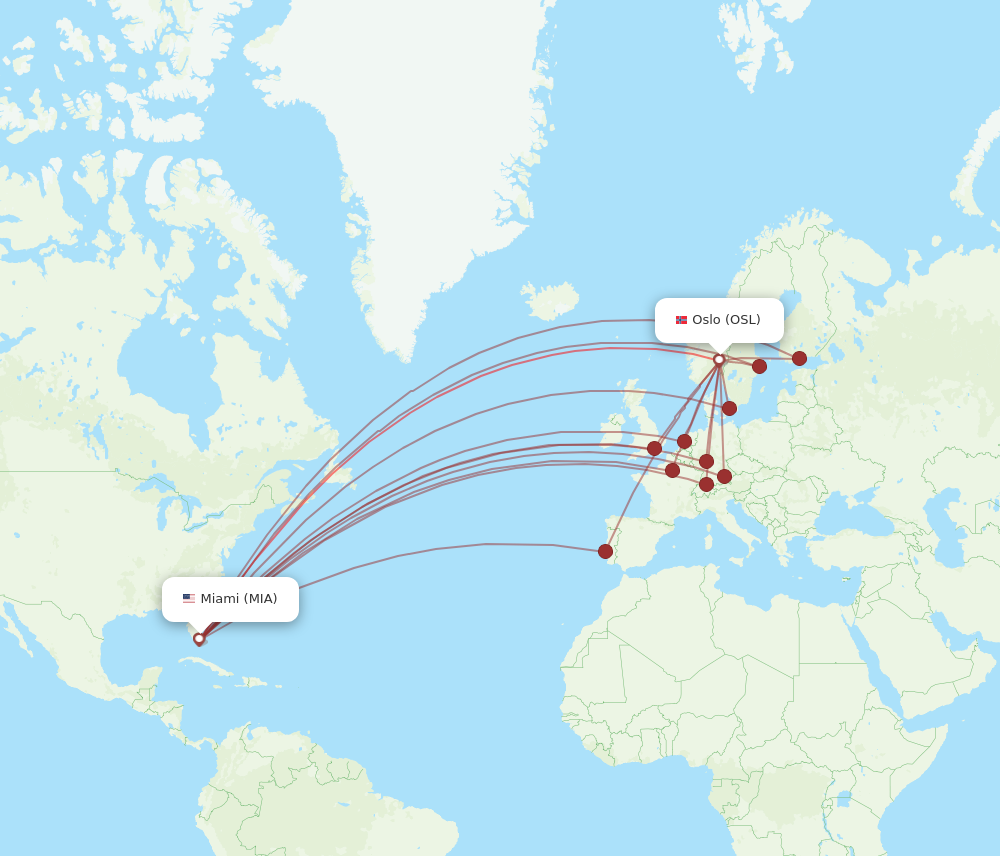 OSL to MIA flights and routes map