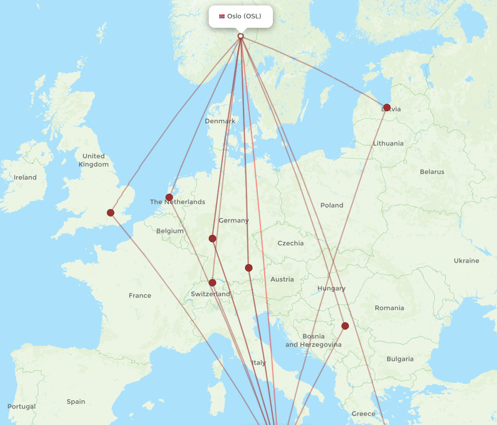 OSL-MLA flight routes