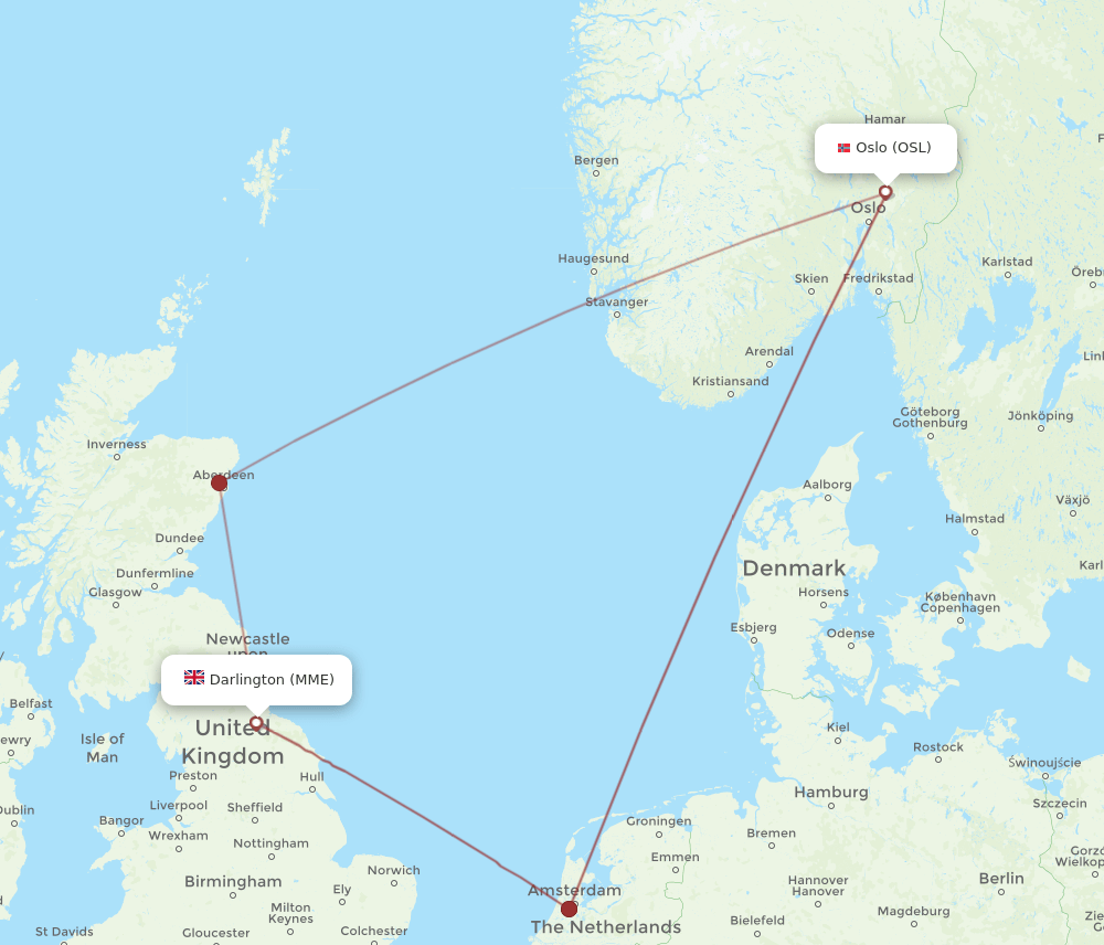 OSL-MME flight routes