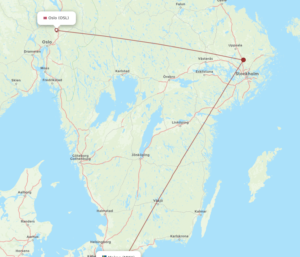 OSL to MMX flights and routes map
