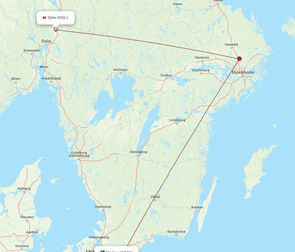 OSL to MMX flights and routes map