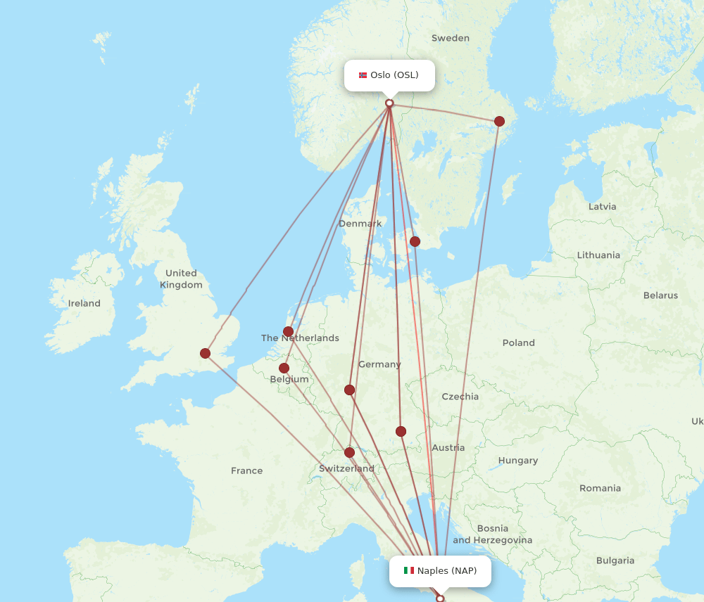 OSL-NAP flight routes