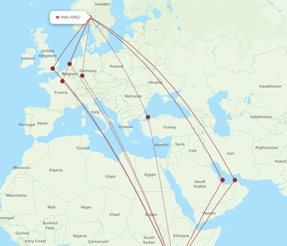 OSL to NBO flights and routes map