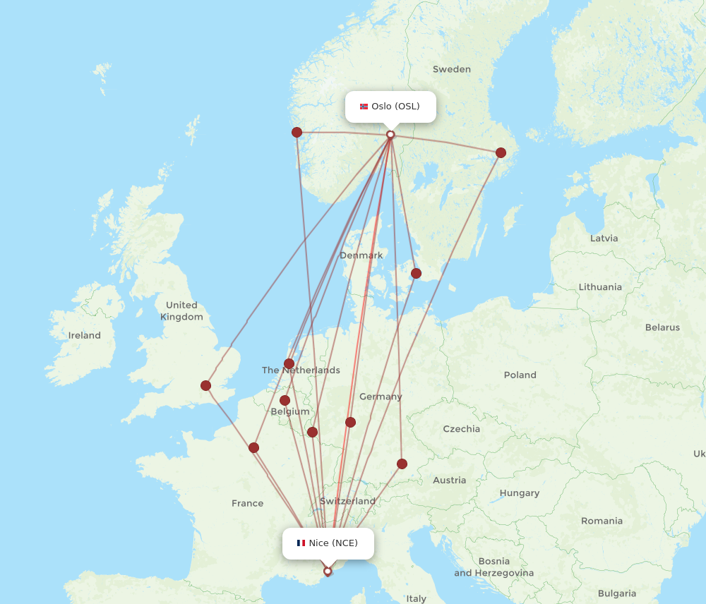 OSL to NCE flights and routes map