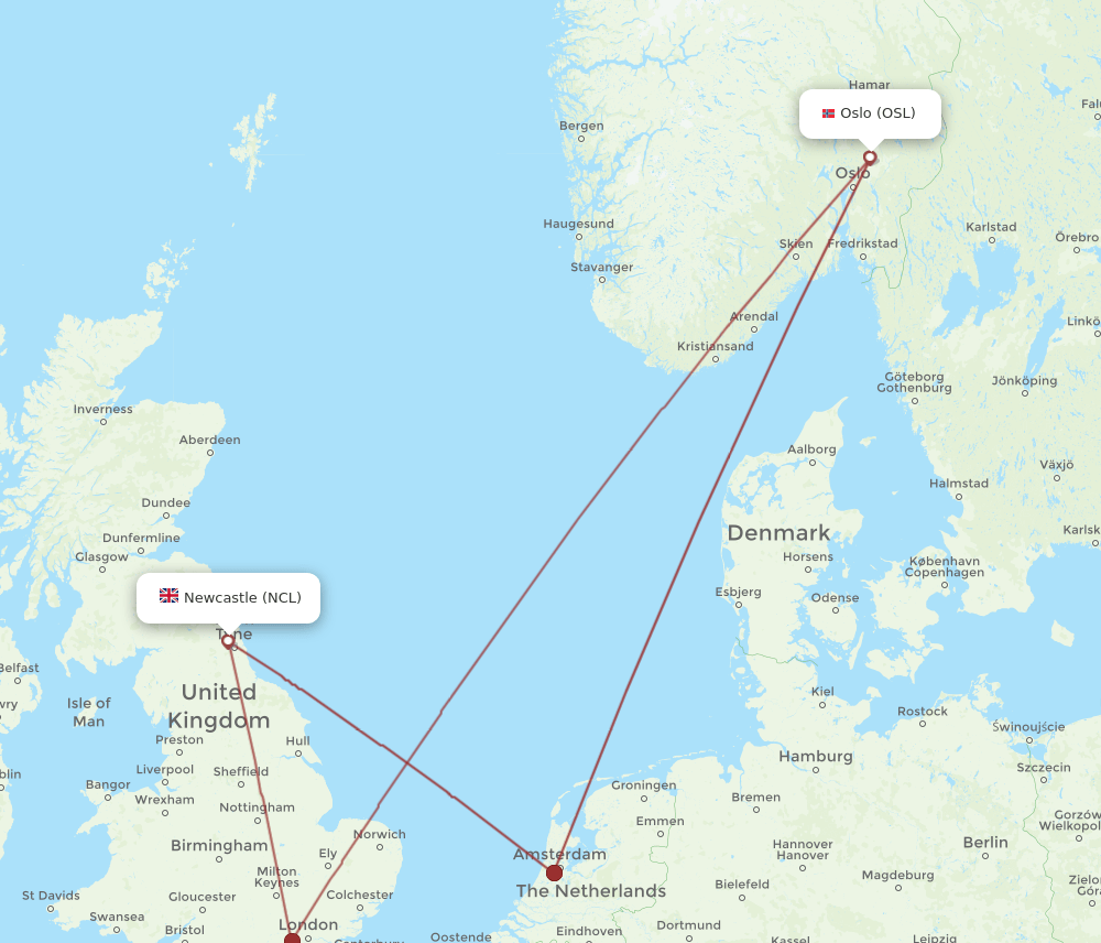 OSL-NCL flight routes