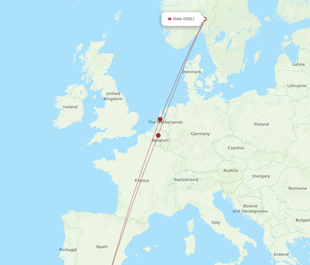 OSL-NDR flight routes