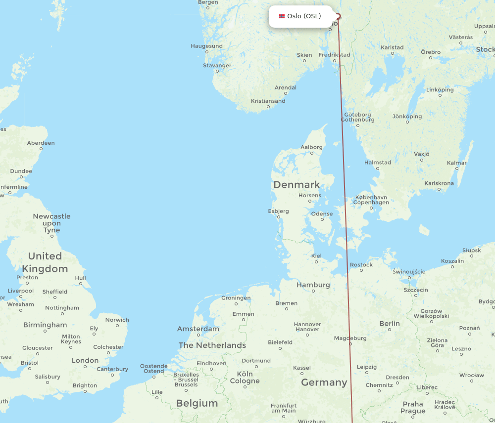 Oslo - Paris route map and flight paths