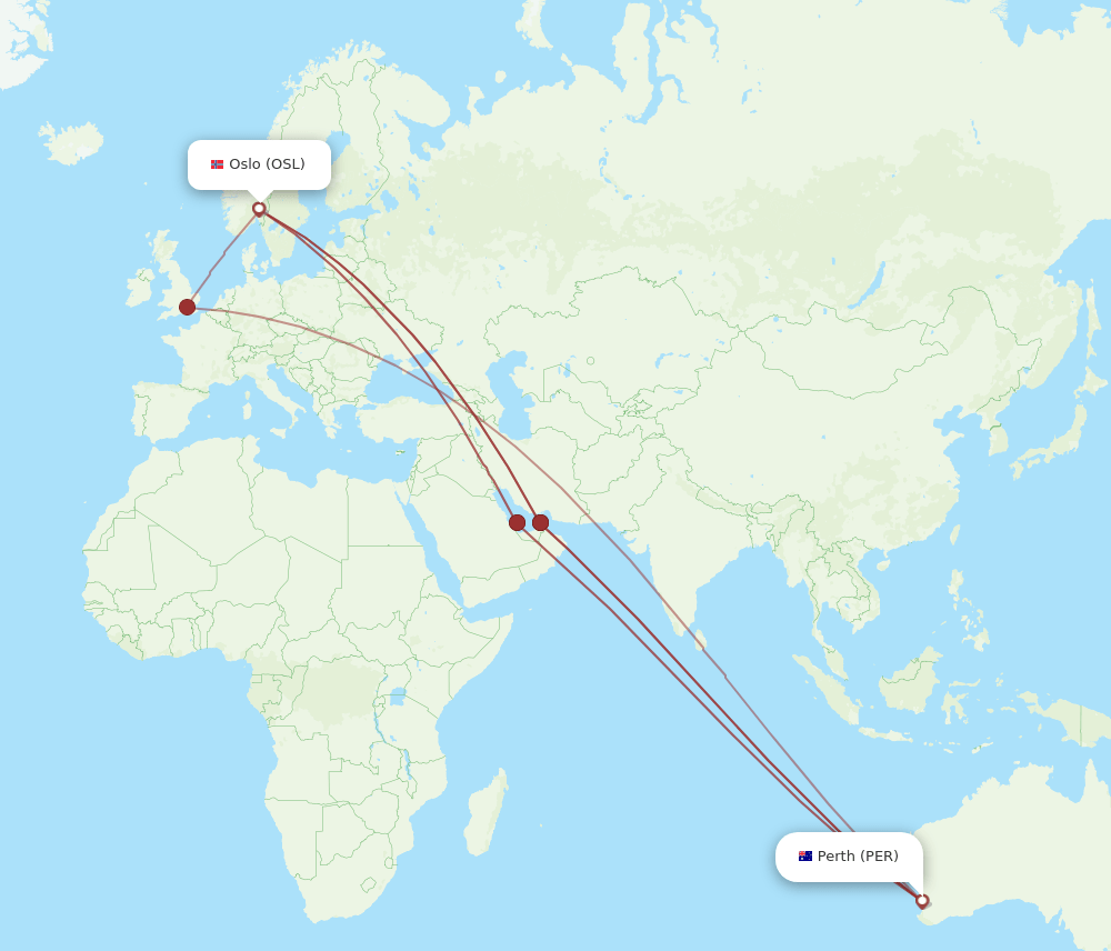 OSL-PER flight routes