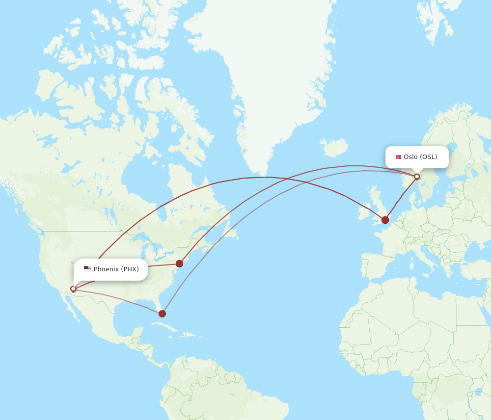 OSL to PHX flights and routes map