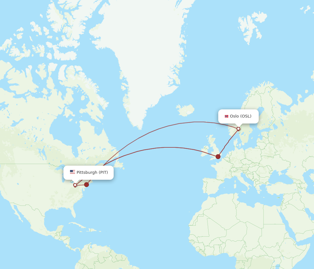 OSL to PIT flights and routes map