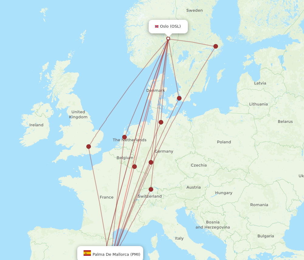 OSL to PMI flights and routes map