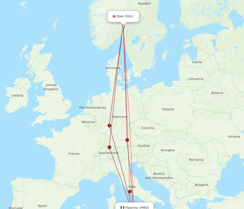 OSL-PMO flight routes