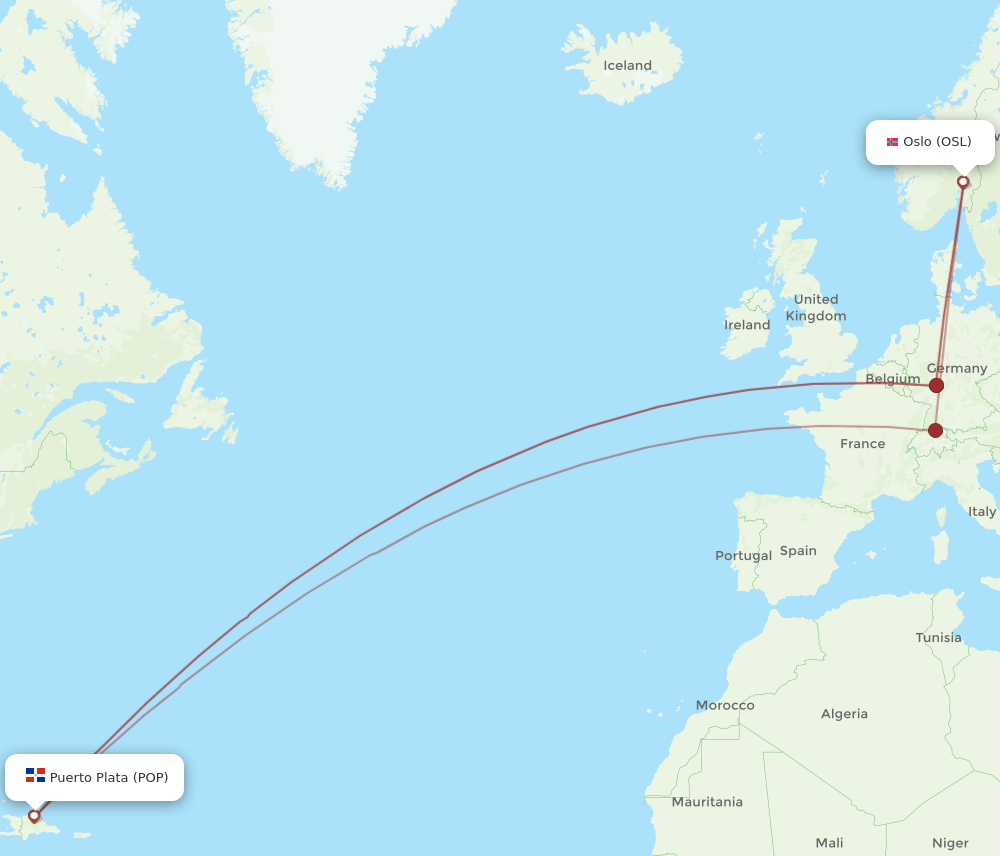 OSL to POP flights and routes map