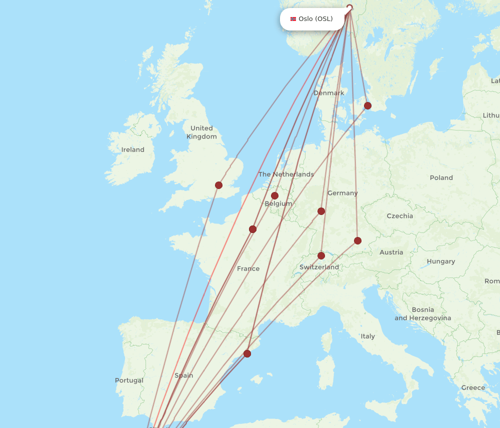 OSL-RAK flight routes