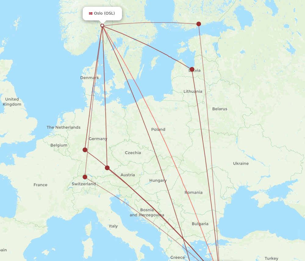 OSL-RHO flight routes