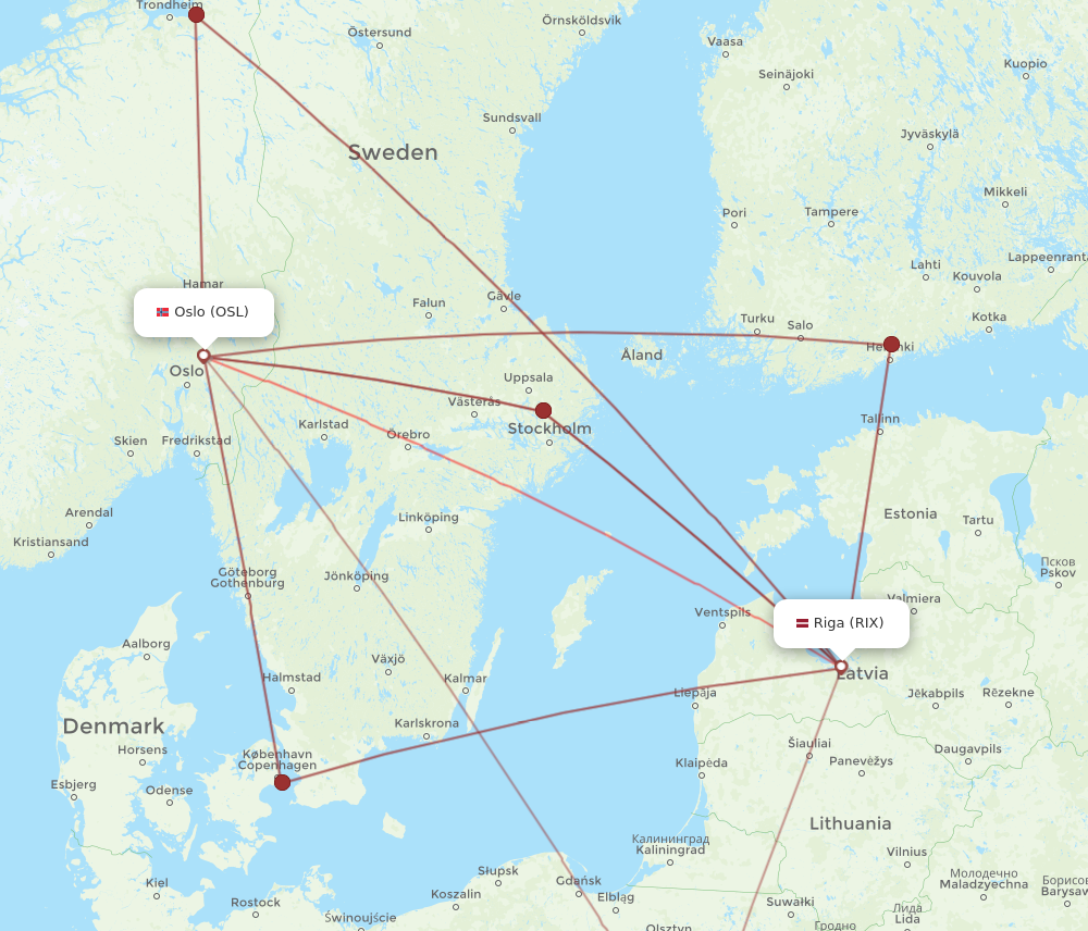 OSL to RIX flights and routes map