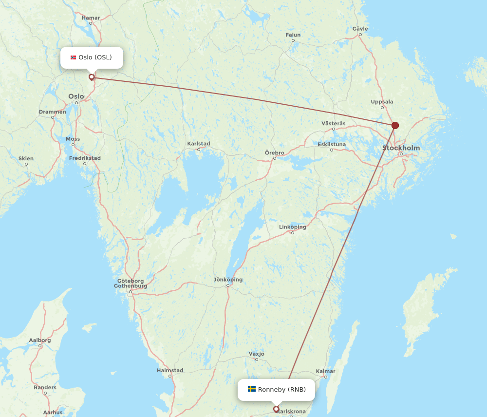 OSL to RNB flights and routes map