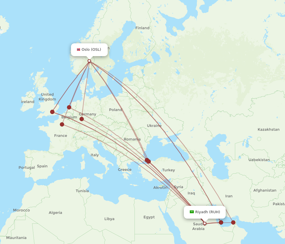 OSL to RUH flights and routes map