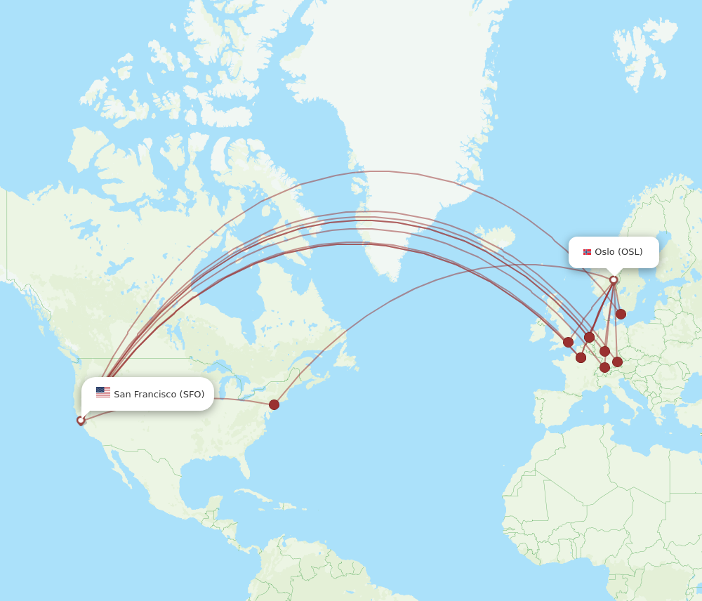 OSL to SFO flights and routes map