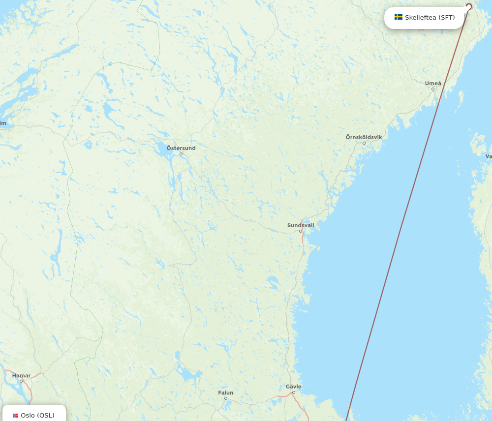 OSL to SFT flights and routes map