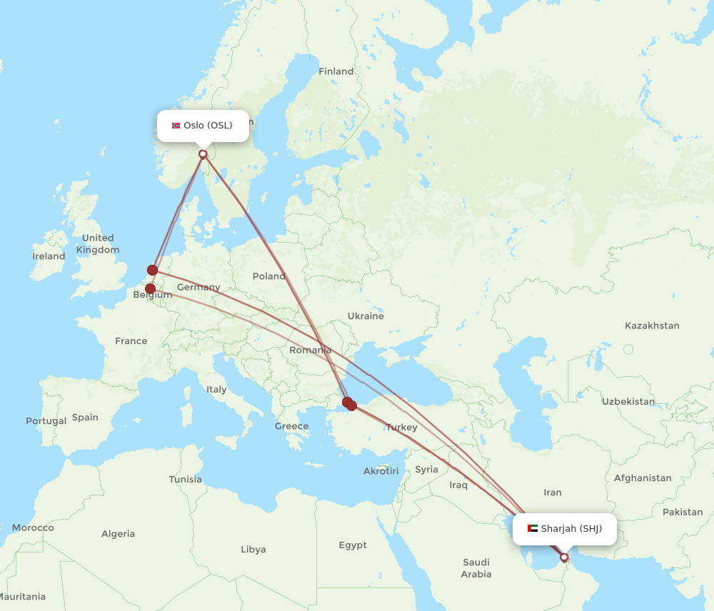 OSL to SHJ flights and routes map
