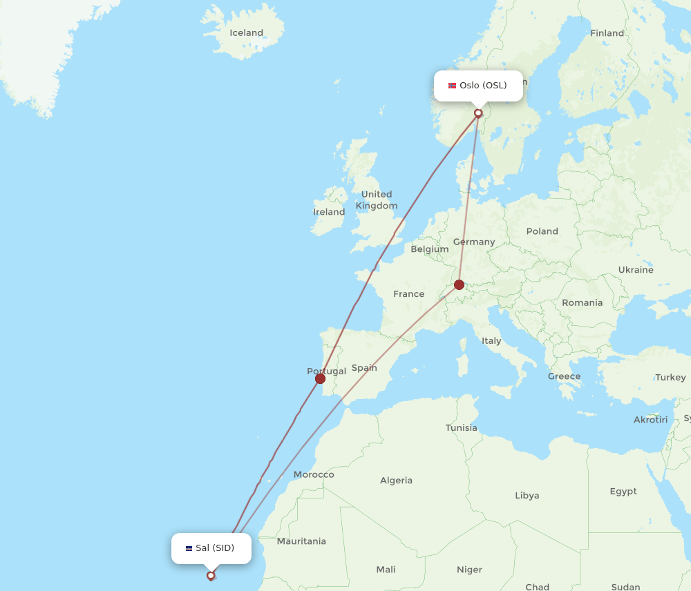 OSL to SID flights and routes map