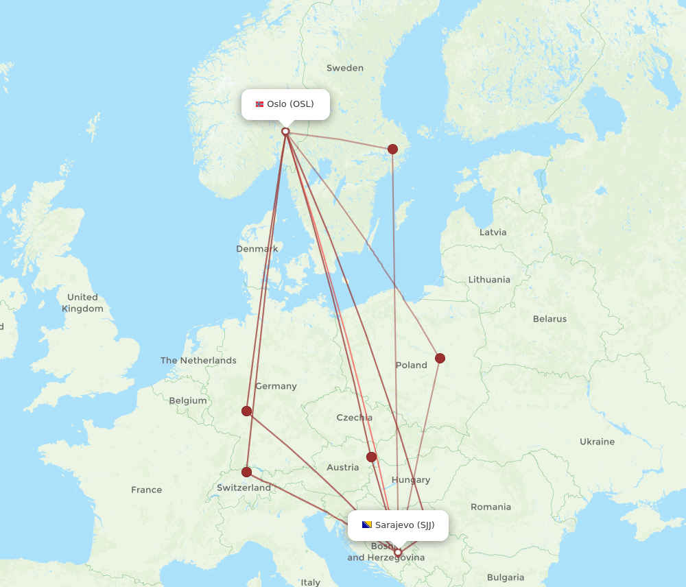 OSL-SJJ flight routes