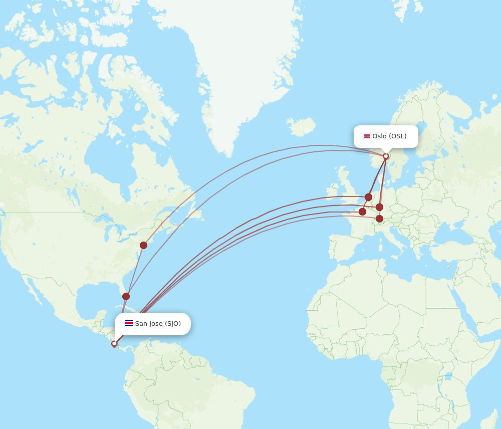 OSL-SJO flight routes