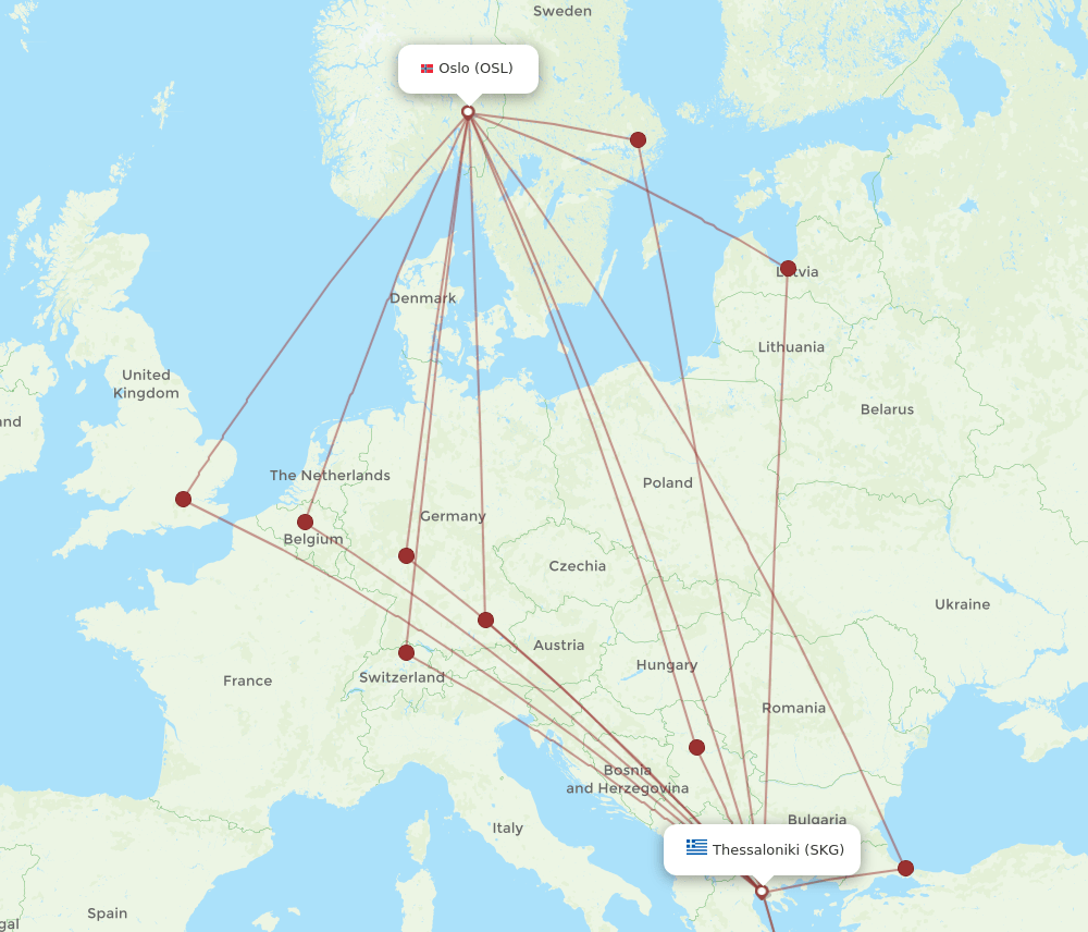 OSL to SKG flights and routes map