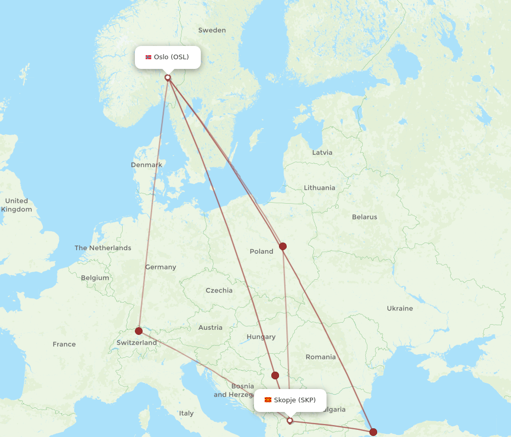 OSL-SKP flight routes