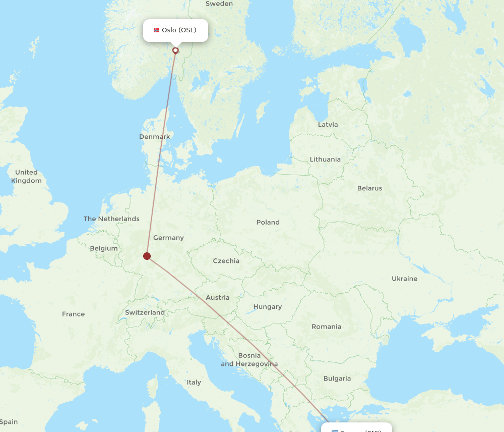 OSL to SMI flights and routes map