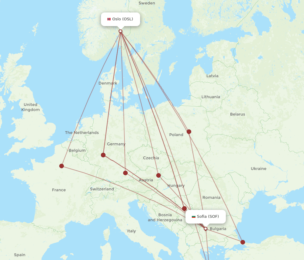 OSL to SOF flights and routes map