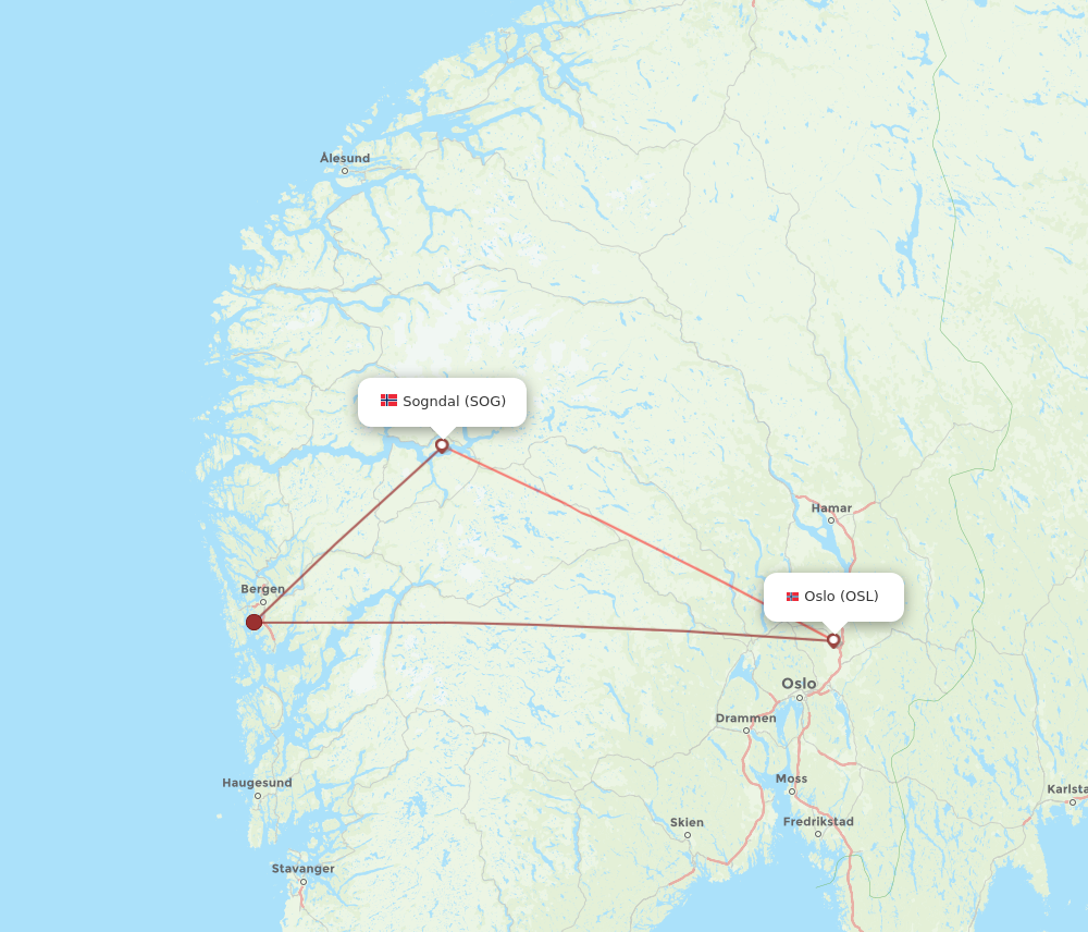 OSL to SOG flights and routes map