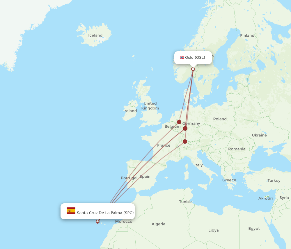 OSL-SPC flight routes
