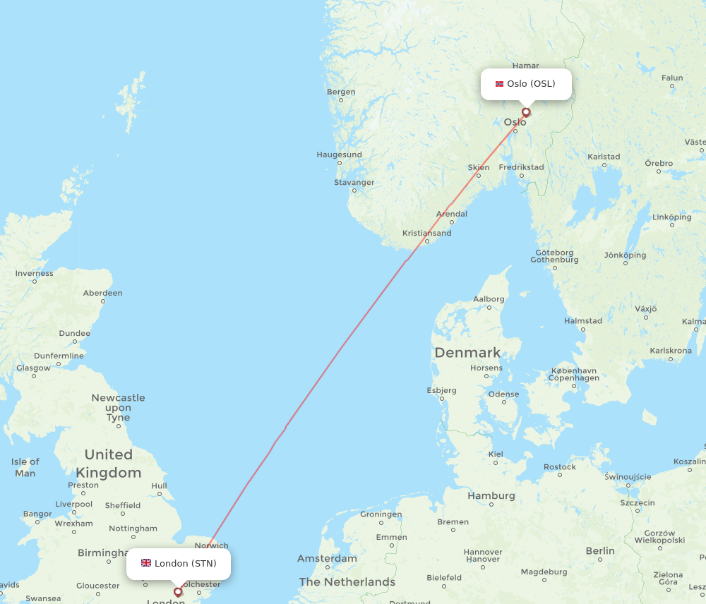 OSL to STN flights and routes map