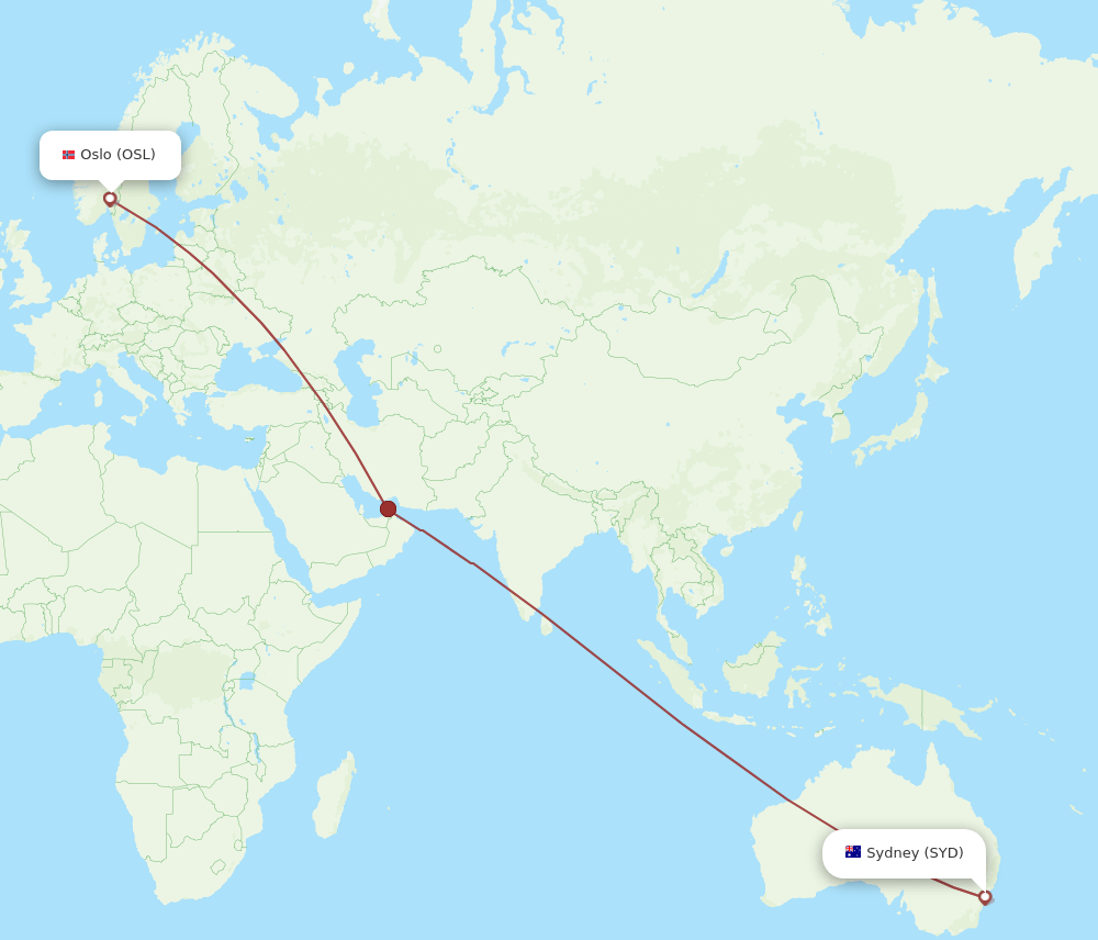 OSL to SYD flights and routes map
