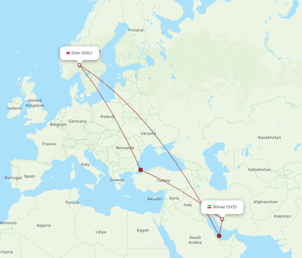 OSL to SYZ flights and routes map