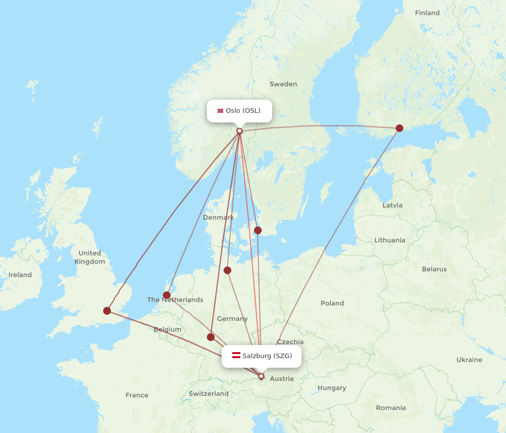 OSL to SZG flights and routes map