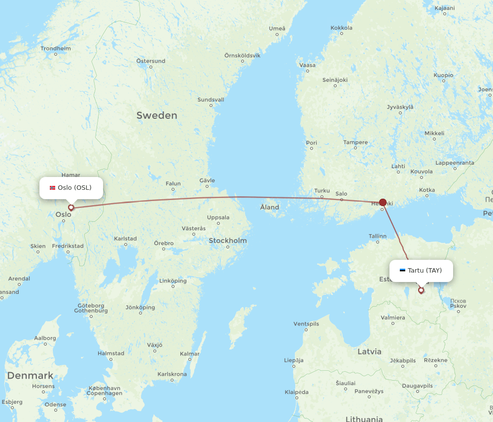 Tartu - Oslo route map and flight paths