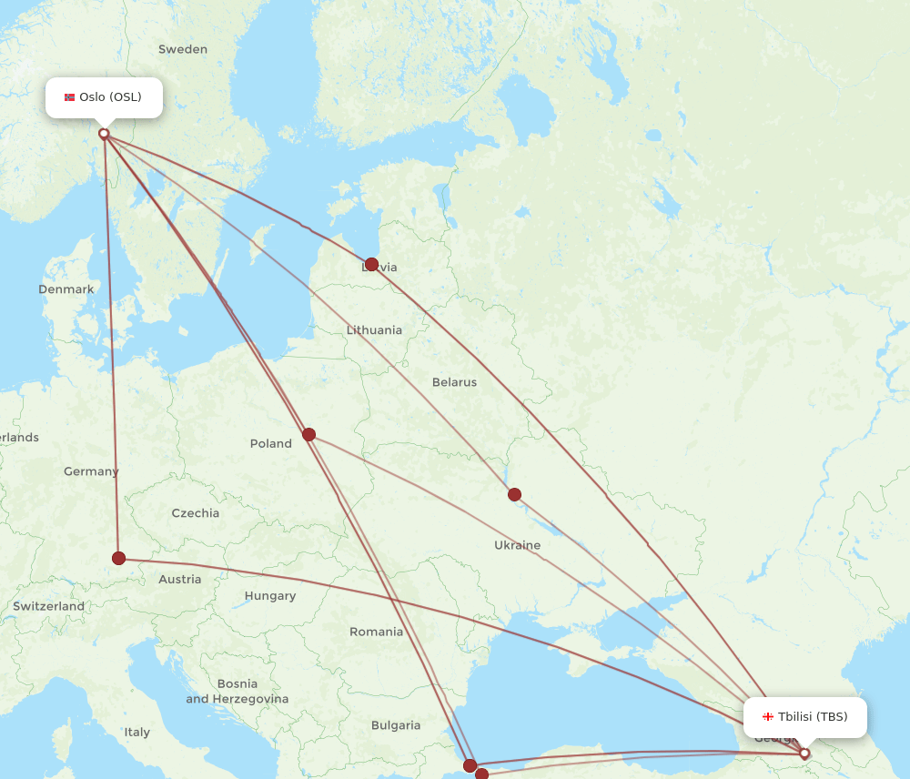 OSL-TBS flight routes
