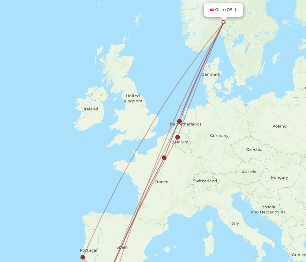 OSL to TNG flights and routes map