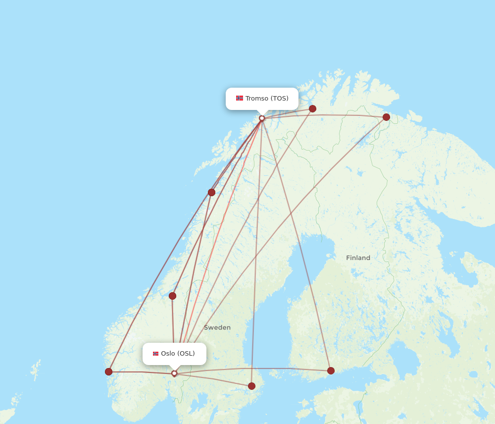 OSL to TOS flights and routes map