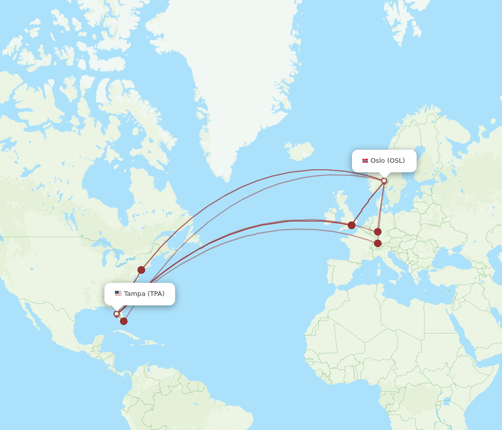 OSL to TPA flights and routes map