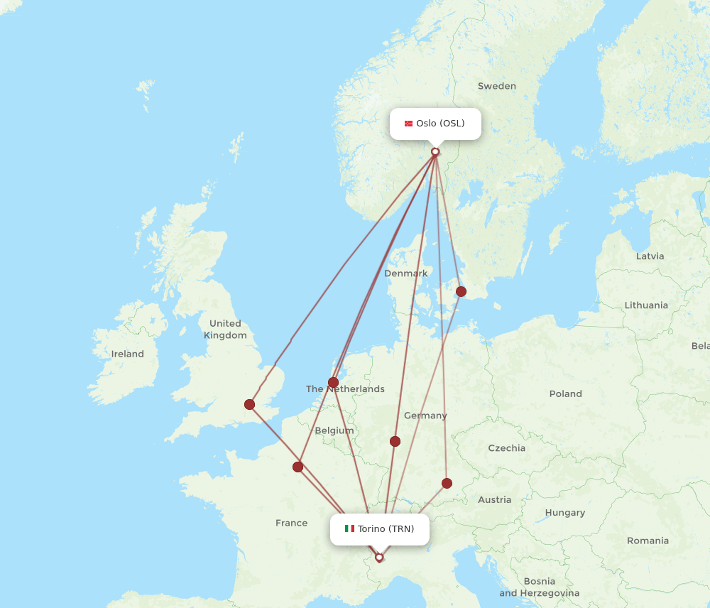 OSL-TRN flight routes