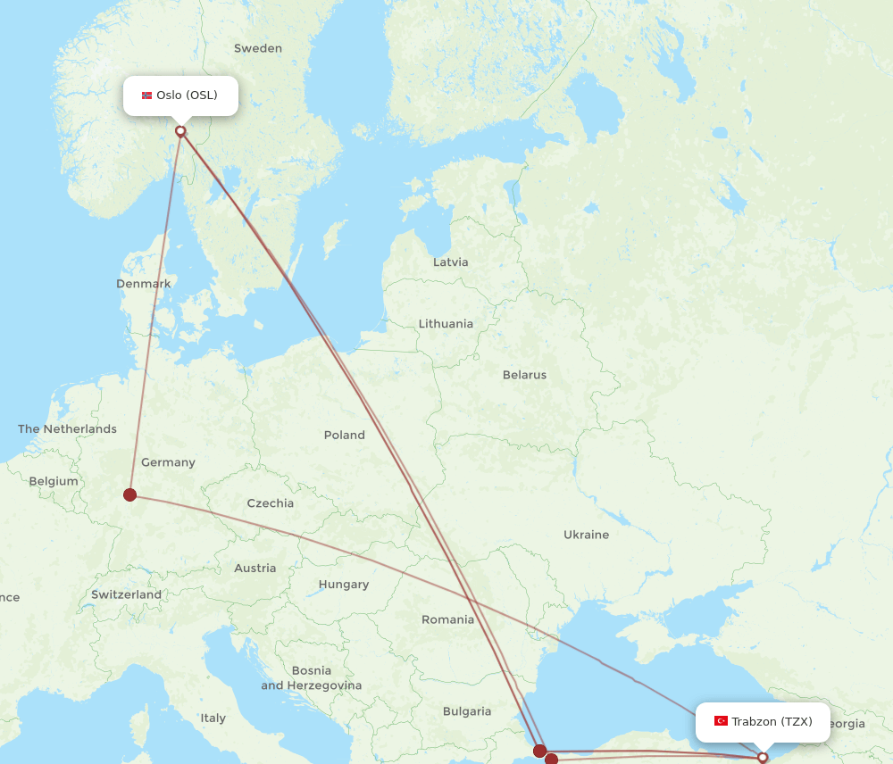 OSL to TZX flights and routes map