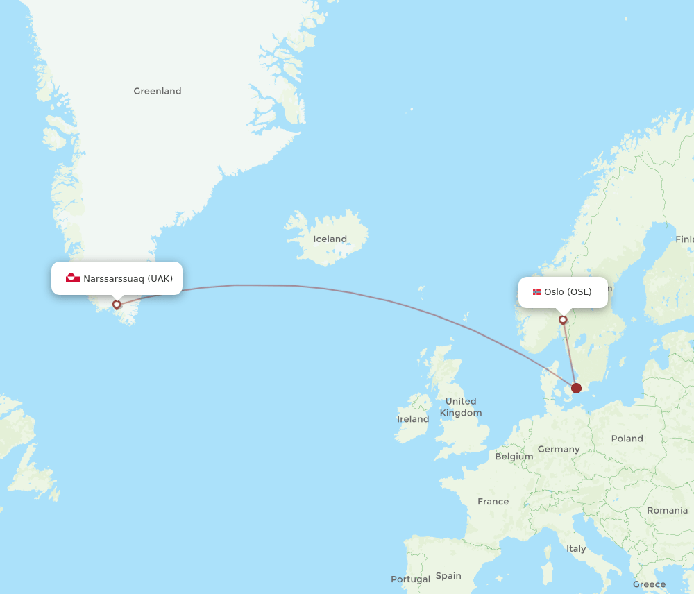 OSL to UAK flights and routes map