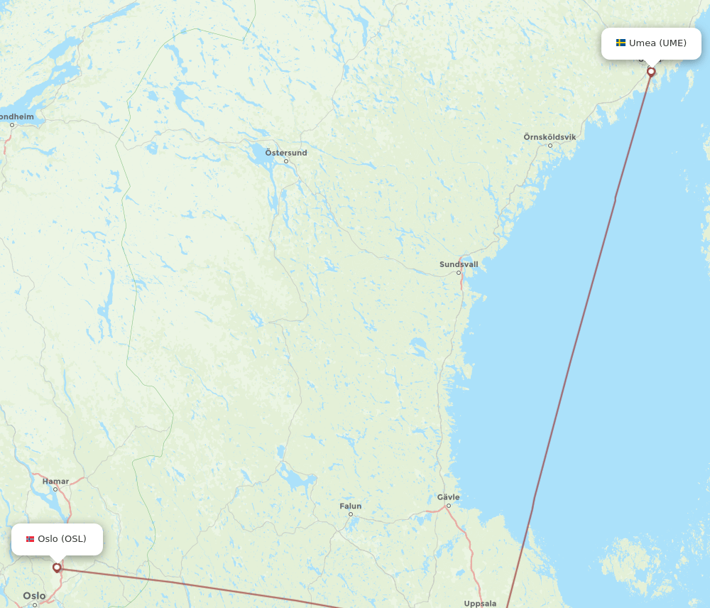 OSL to UME flights and routes map