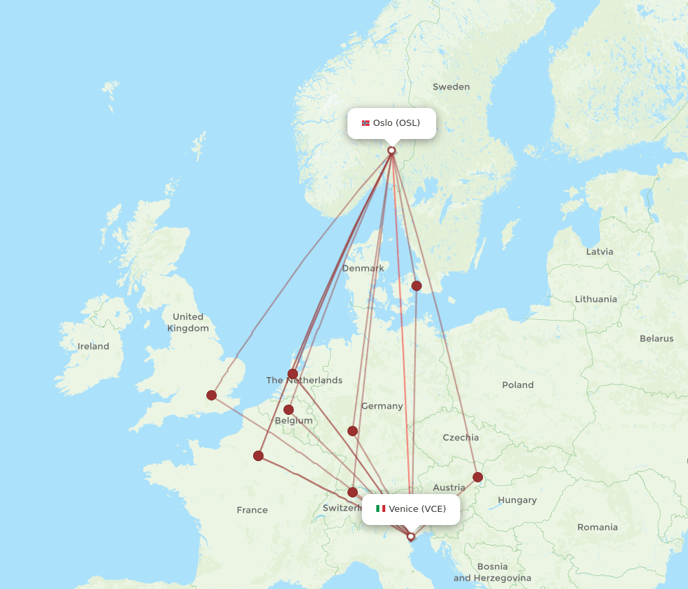 OSL-VCE flight routes