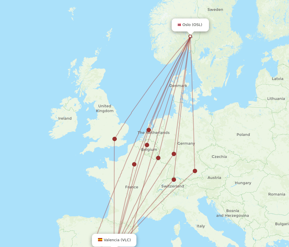 OSL to VLC flights and routes map