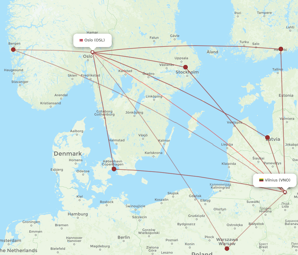 OSL to VNO flights and routes map
